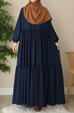 Arya Fırfırlı Elbise Ferace - Lacivert - Suhneva