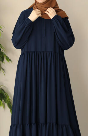 Arya Fırfırlı Elbise Ferace - Lacivert - Suhneva (1)