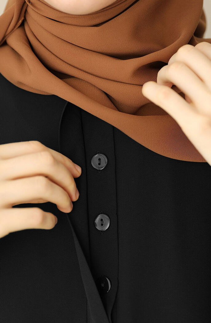 Arya Fırfırlı Elbise Ferace - Siyah - 3