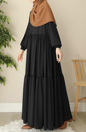 Arya Fırfırlı Elbise Ferace Siyah 