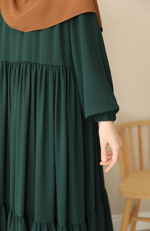 Arya Fırfırlı Elbise Ferace Yeşil - 4