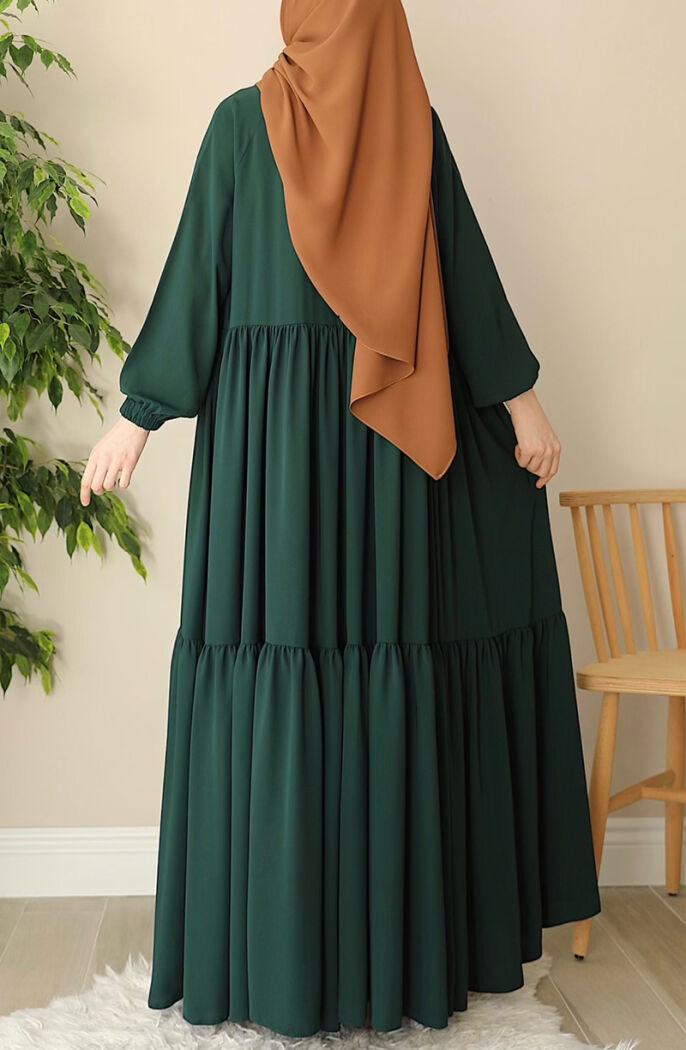 Arya Fırfırlı Elbise Ferace Yeşil - 3
