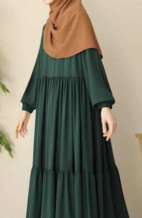 Arya Fırfırlı Elbise Ferace Yeşil - 2