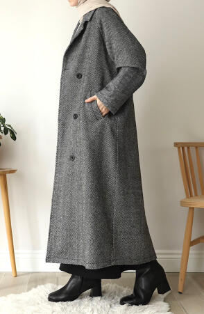 Balıksırtı Desen Kaşe Kaban - Siyah - Suhneva (1)