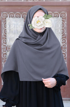 Büyük Boy Medine İpeği Eşarp - Gri - Suhneva