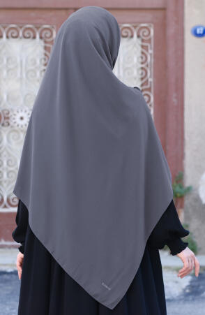 Büyük Boy Medine İpeği Eşarp - Gri - Suhneva (1)