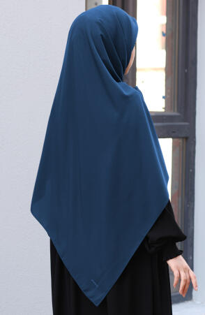 Büyük Boy Medine İpeği Eşarp - Petrol Mavi - Suhneva (1)