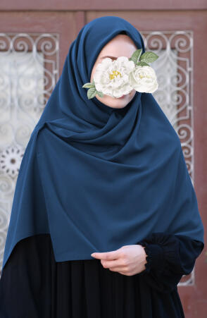 Büyük Boy Medine İpeği Eşarp - Petrol Mavi - Suhneva