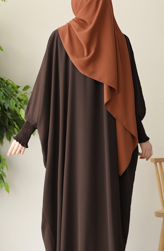 Didar Yarasa Kol Abaya Ferace - Koyu Kahve - 3