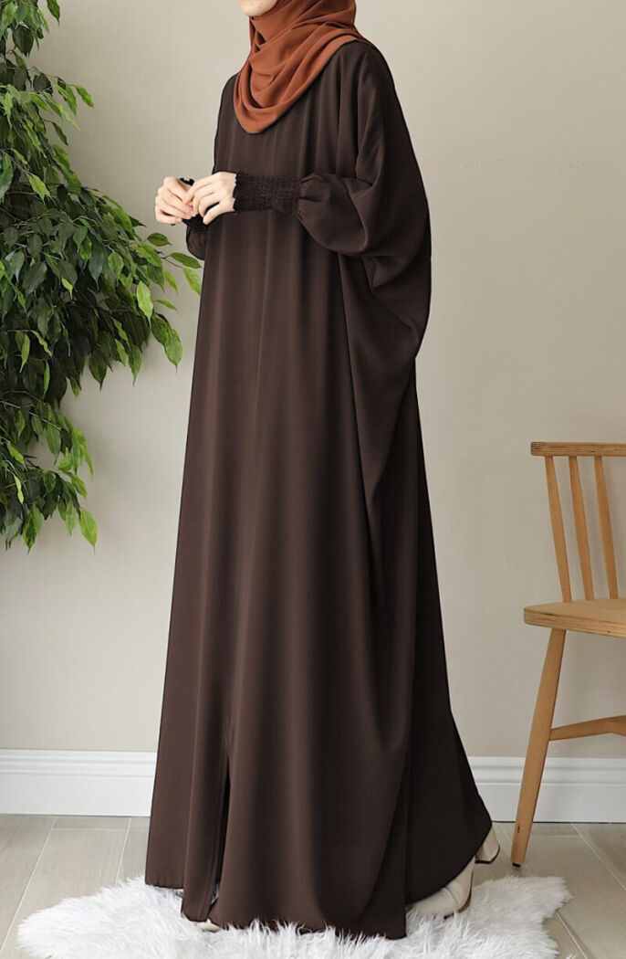 Didar Yarasa Kol Abaya Ferace - Koyu Kahve - 2