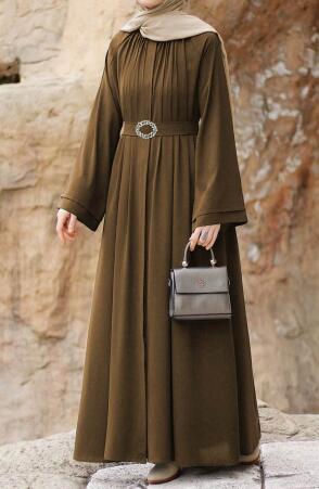 Taşlı Dilşah Abaya Ferace - Kahve - Suhneva