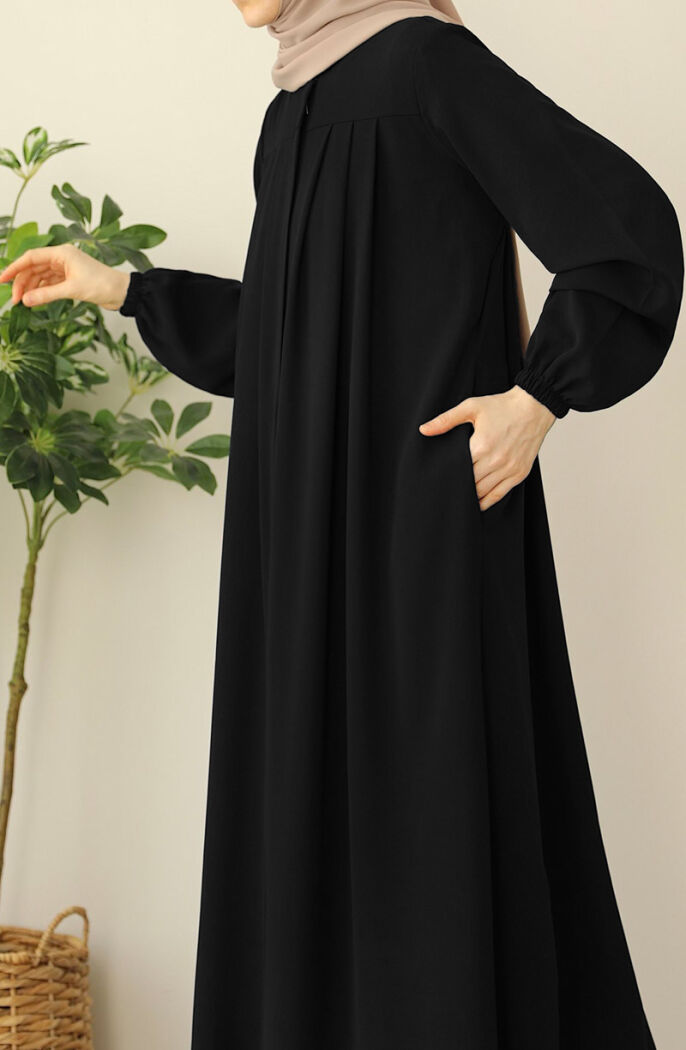 Esila Pileli Ferace - Siyah - 4