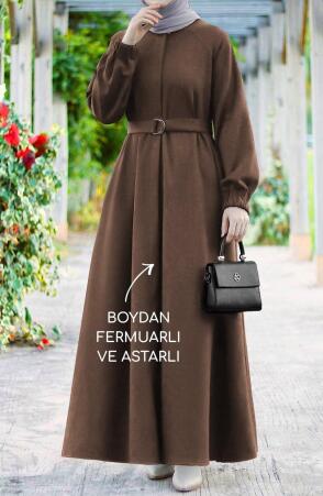 Farah Tam Boy Kaşe Kaban - Kahve - 2