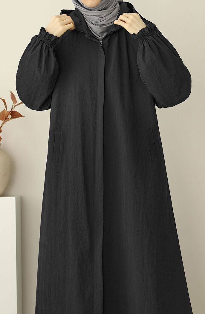 Kapüşonlu Yağmurluk - Siyah - 2