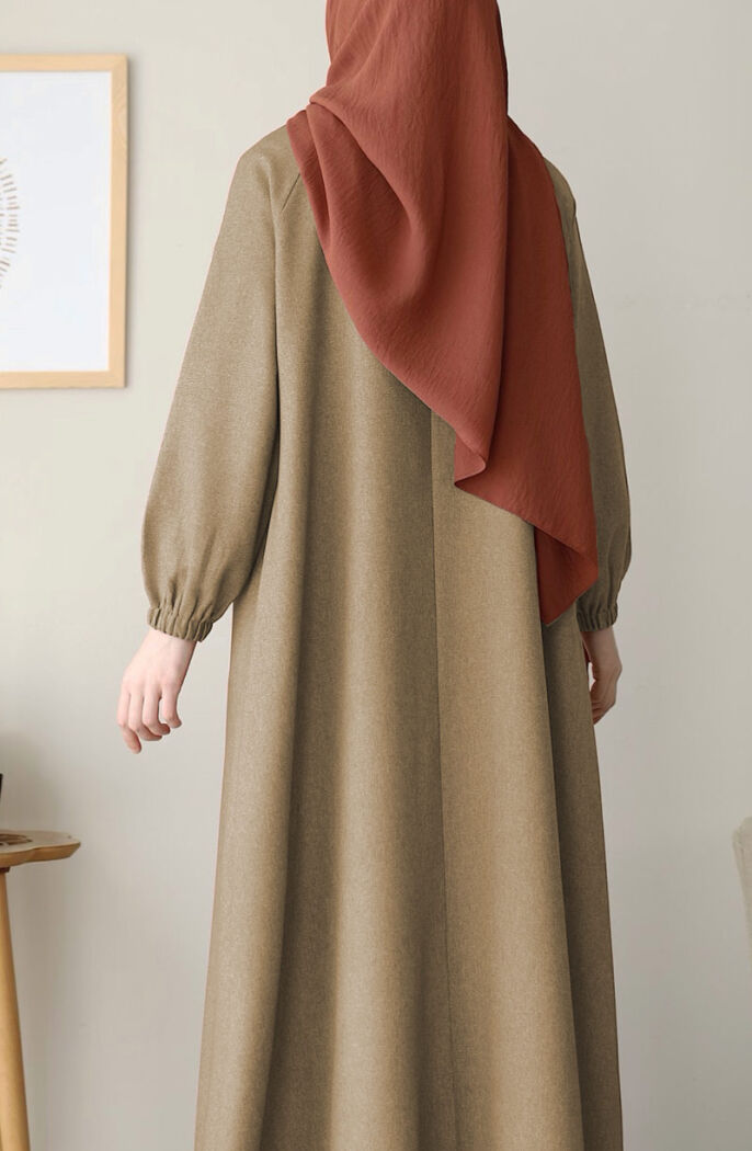 Kışlık Hafsa Elbise Ferace - Bej - 5