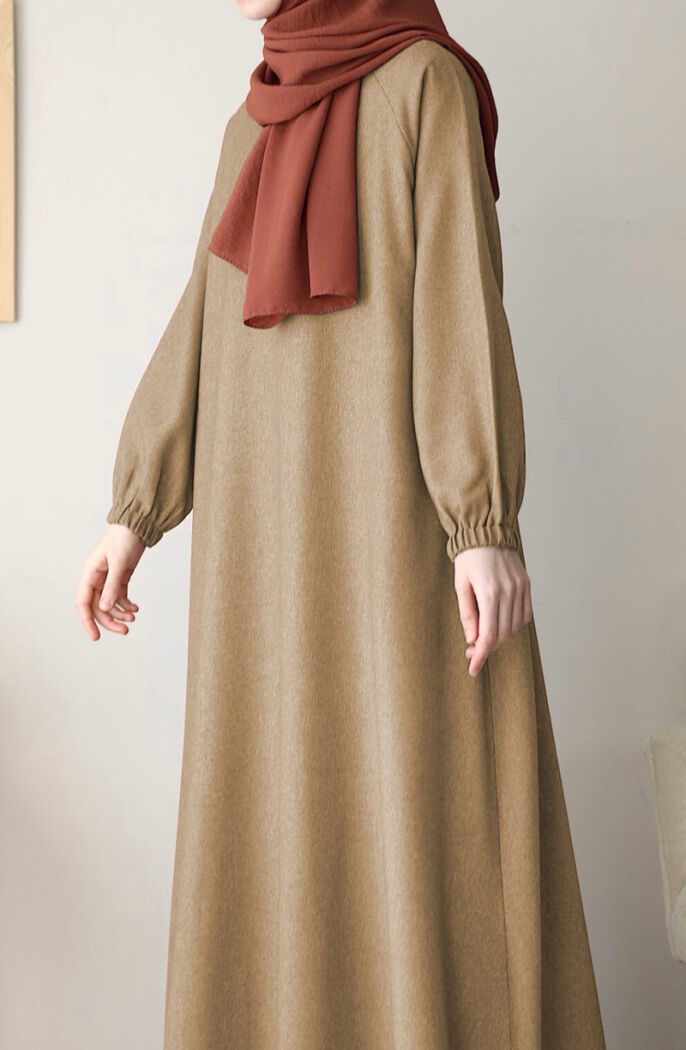 Kışlık Hafsa Elbise Ferace - Bej - 4