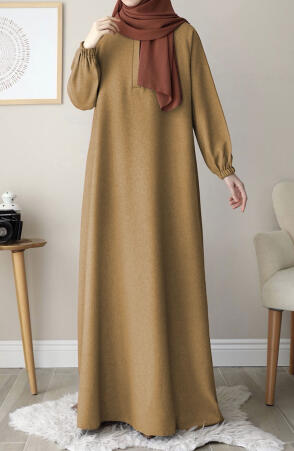 Kışlık Hafsa Elbise Ferace - Kahve - Suhneva