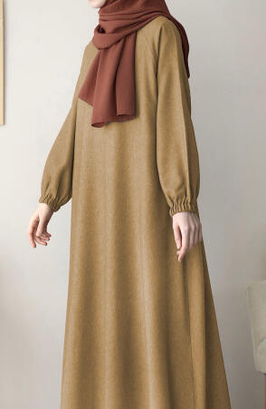 Kışlık Hafsa Elbise Ferace - Kahve - 3
