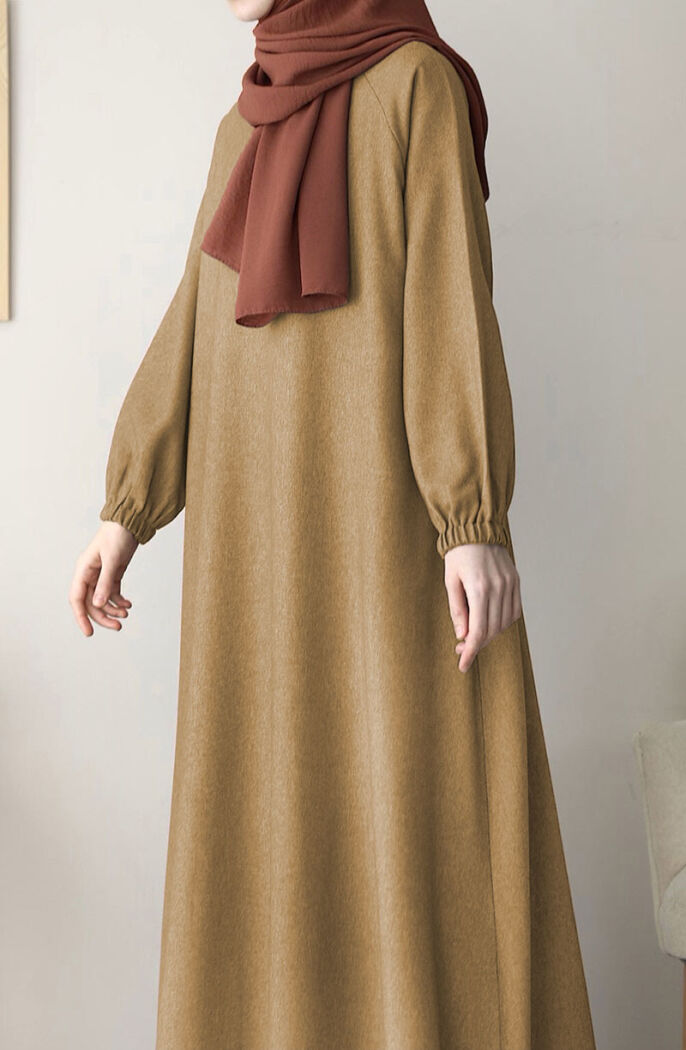 Kışlık Hafsa Elbise Ferace - Kahve - 3