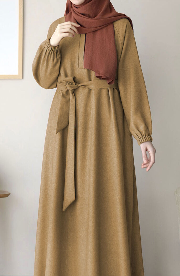 Kışlık Hafsa Elbise Ferace - Kahve - 2