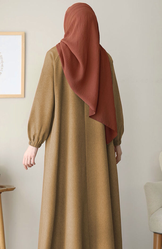 Kışlık Hafsa Elbise Ferace - Kahve - 5
