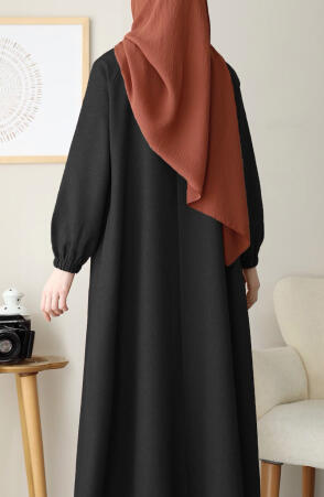 Kışlık Hafsa Elbise Ferace Siyah - 5