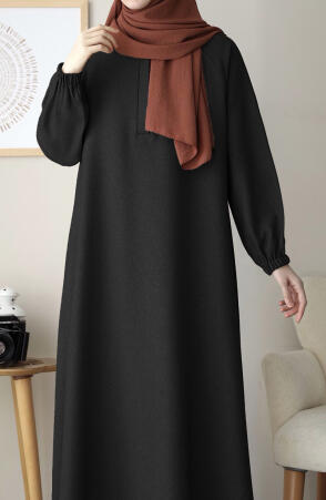 Kışlık Hafsa Elbise Ferace - Siyah - 4