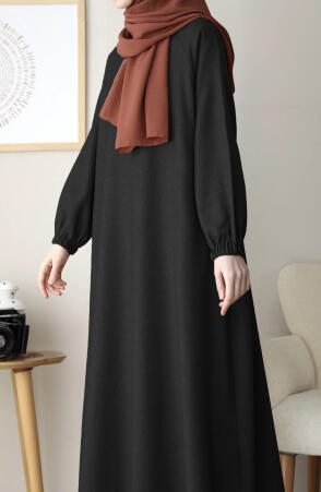 Kışlık Hafsa Elbise Ferace Siyah - 1