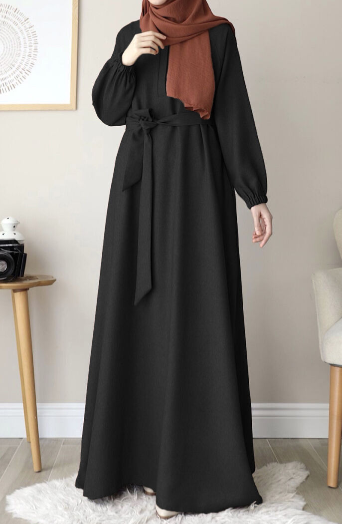 Kışlık Hafsa Elbise Ferace Siyah - 2