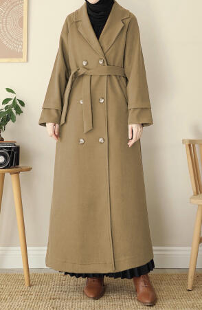 Kruvaze Tam Boy Kaşe Kaban - Bej - Suhneva (1)