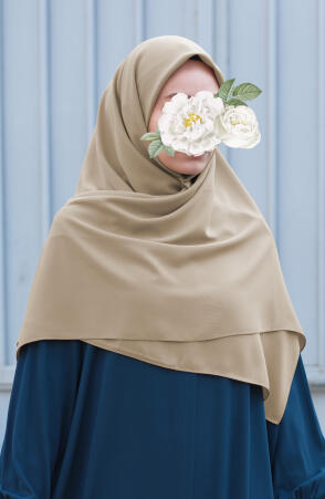 Büyük Boy Medine İpeği Eşarp - Bej - Suhneva