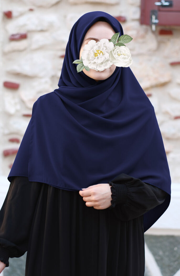 Büyük Boy Medine İpeği Eşarp - Lacivert - 1