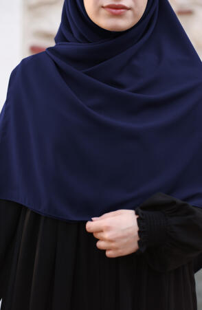 Büyük Boy Medine İpeği Eşarp - Lacivert - Suhneva (1)