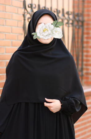 Büyük Boy Medine İpeği Eşarp - Siyah - Suhneva (1)