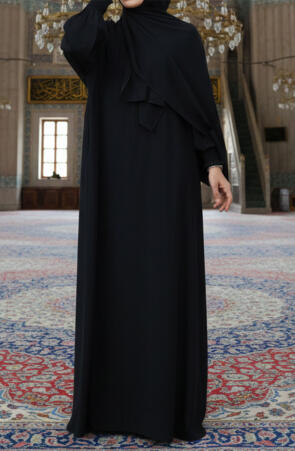 Hazır Şallı Namaz Elbisesi - Siyah - 3