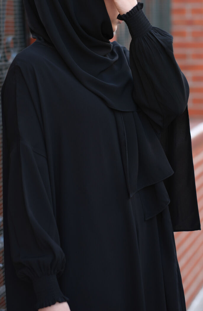 Medine İpeği Hazır Şallı Namaz Elbisesi - Siyah ( Dış Giyime de Uygun ) - 2