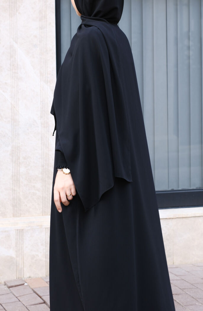 Medine İpeği Hazır Şallı Namaz Elbisesi - Siyah ( Dış Giyime de Uygun ) - 6