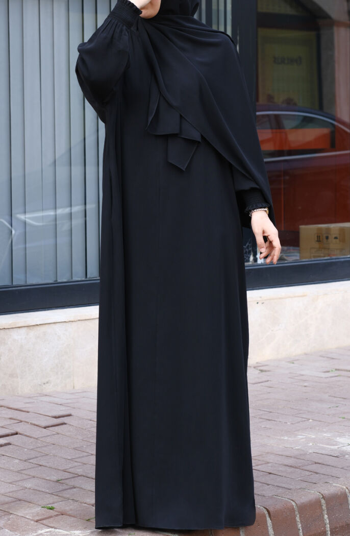 Medine İpeği Hazır Şallı Namaz Elbisesi - Siyah ( Dış Giyime de Uygun ) - 4