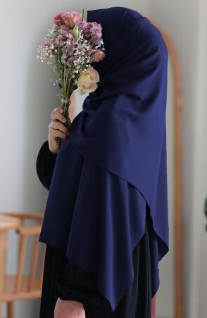 Medine İpeği Şal - Lacivert (Büyük Boy) - Suhneva