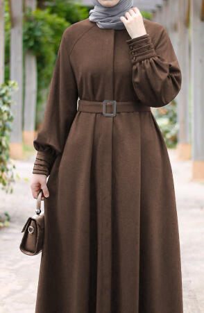 Mina Tam Boy Kaşe Kaban - Kahve - Suhneva