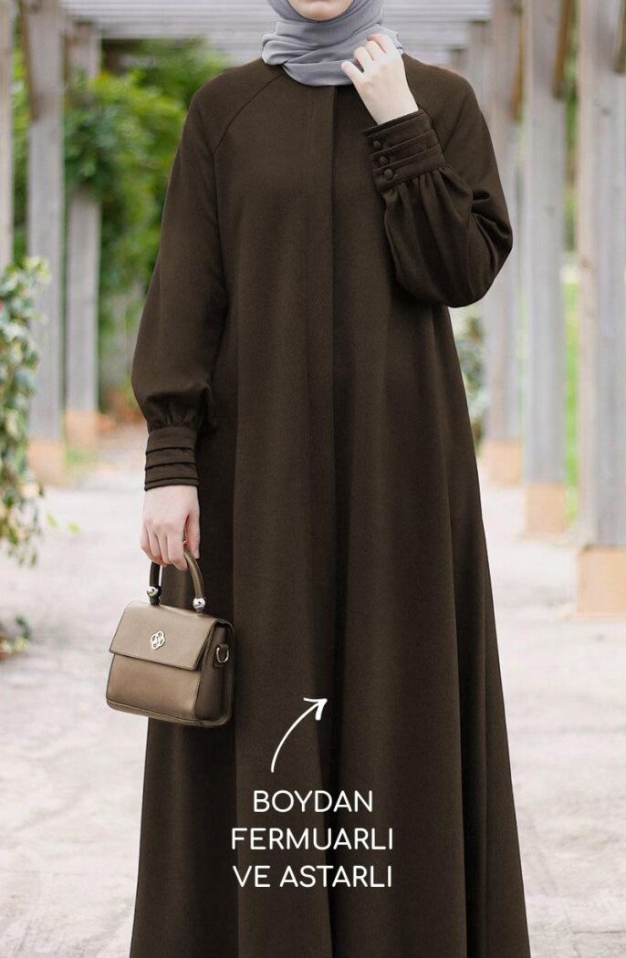 Mina Tam Boy Kaşe Kaban - (Koyu Kahve) - 2