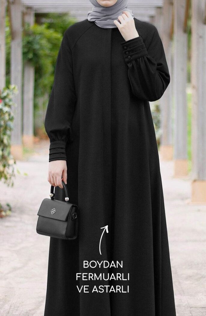 Mina Tam Boy Kaşe Kaban - Siyah - 2