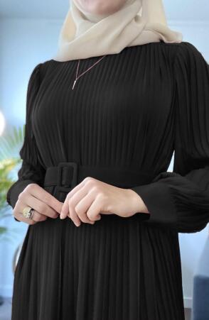 Piliseli Şayeste Elbise Siyah