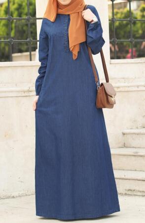Robalı Kot Elbise - Lacivert - Suhneva