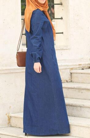 Robalı Kot Elbise - Lacivert - Suhneva (1)