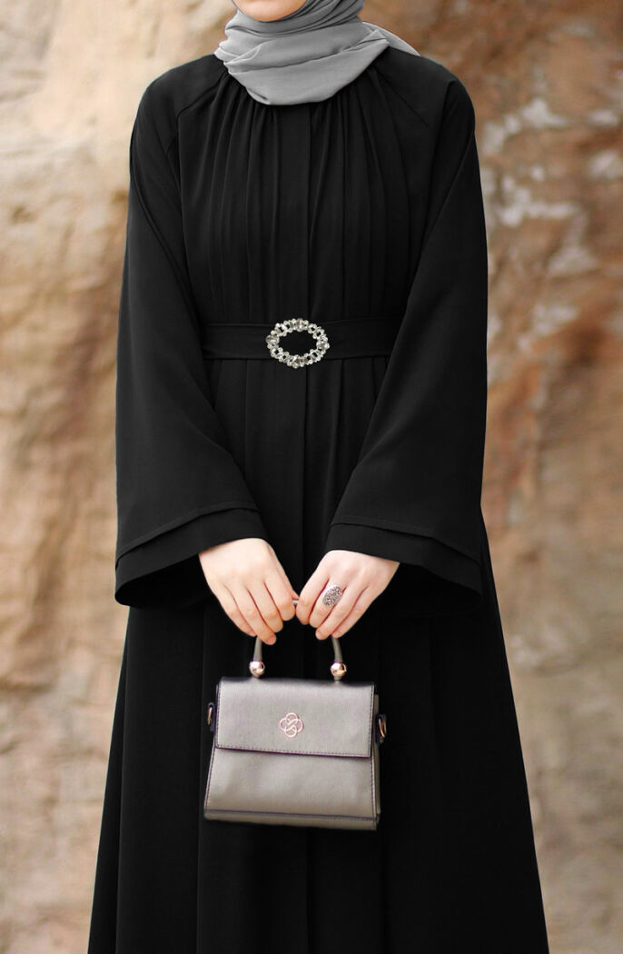 Taşlı Dilşah Abaya Ferace - Siyah - 2