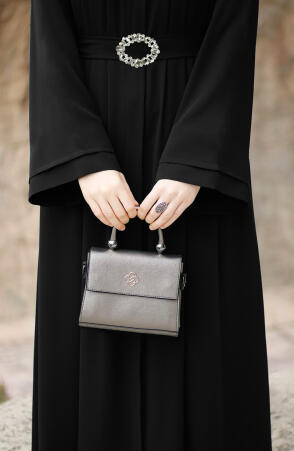 Taşlı Dilşah Abaya Ferace - Siyah - 3