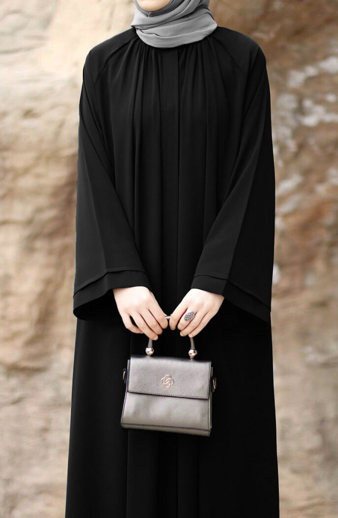 Taşlı Dilşah Abaya Ferace - Siyah - 5