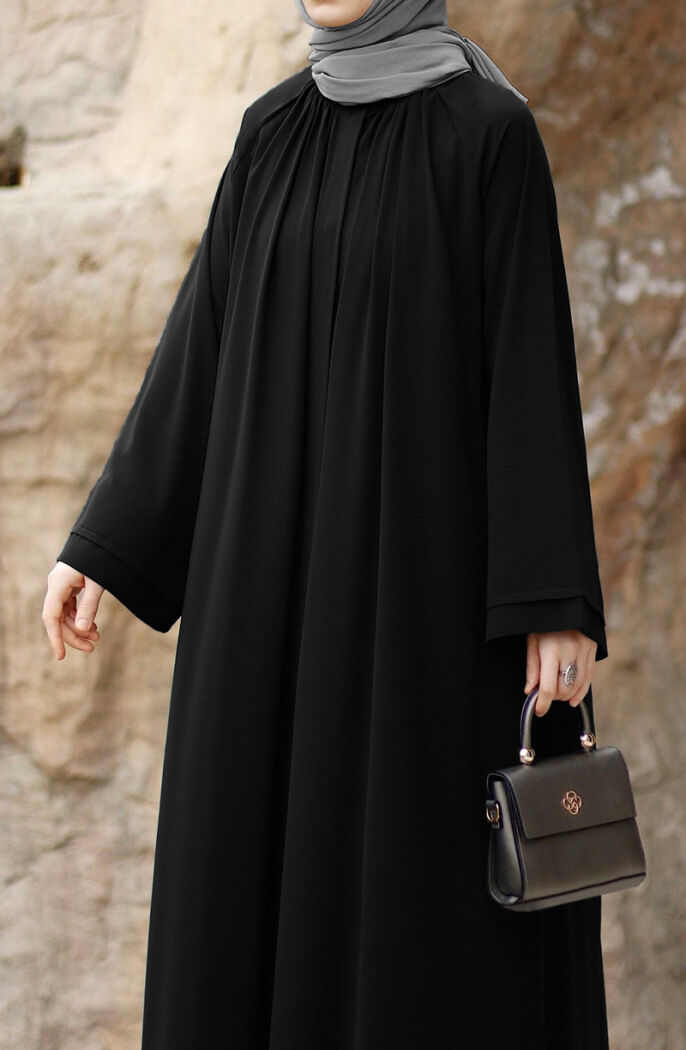 Taşlı Dilşah Abaya Ferace - Siyah - 6