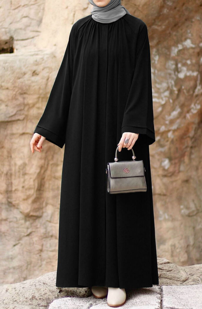 Taşlı Dilşah Abaya Ferace - Siyah - 7